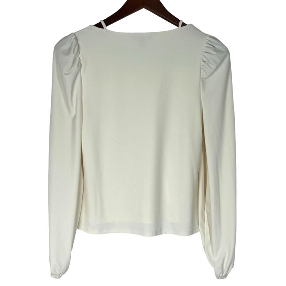 Express Womens Small Off-White Long Sleeve Blouse With Keyhole Neck & Ruched Det - Picture 2 of 4